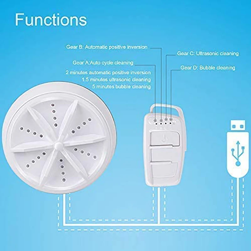 

Mini Washing Machine Portable Ultrasonic Dishwasher with USB Powered for Personal Laundry Camping RV Trip