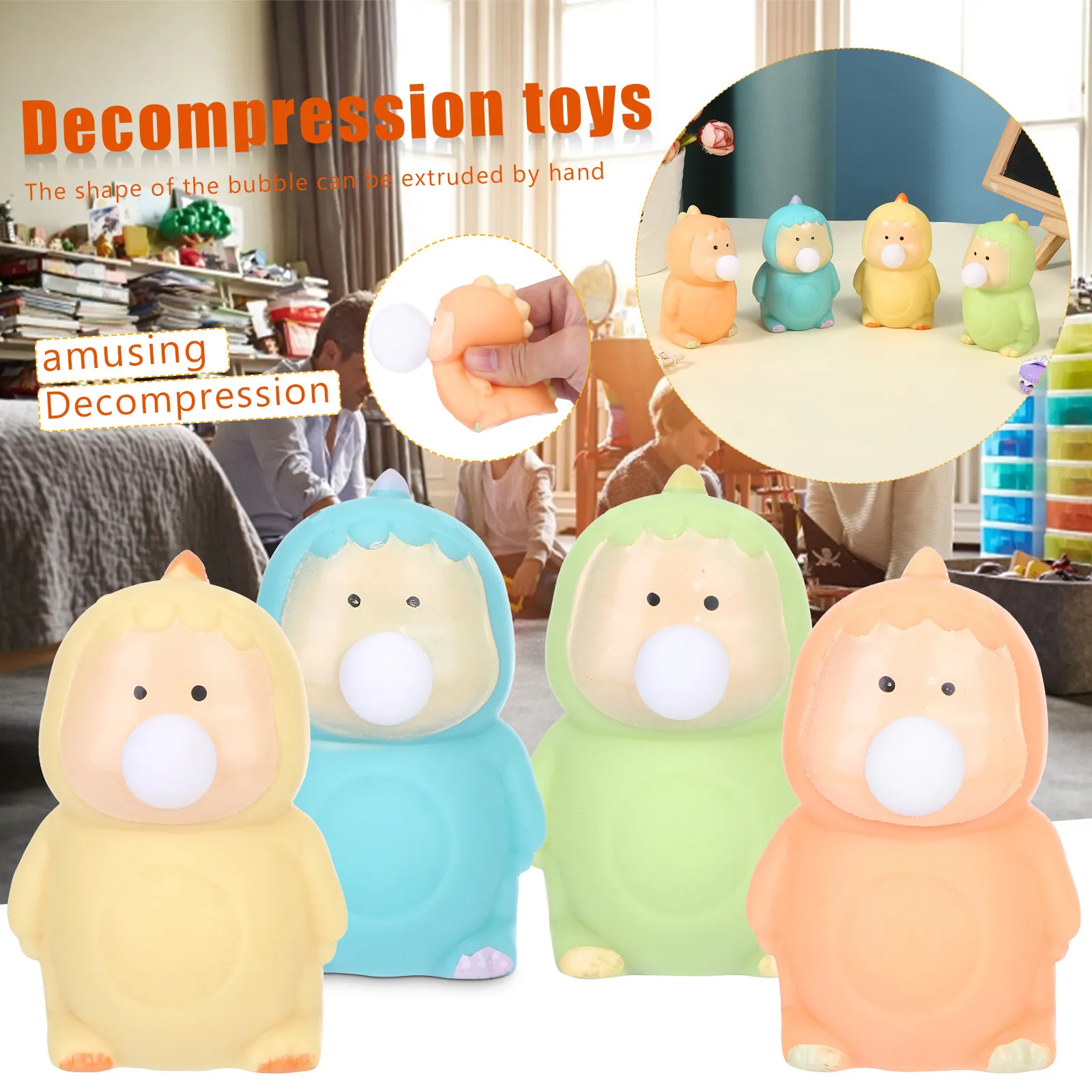 

Novelty Cartoon Dinosaur Spit Bubble Toy Fidget Squishy Squeeze Bubble Antistress Toy Vent Decompression Toy For Children Adult