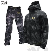 daiwa suit for fishing hooded windproof durable thermal loose fleece warm fishing suit waterproof outdoor camping hiking sport