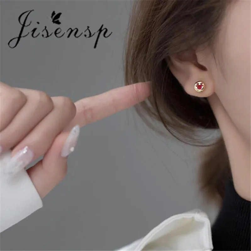 

Серьги Jisensp из стерлингового серебра 100% пробы с изображением оленя, персиковые серьги в форме сердца с кристаллами для женщин, подарок, модн...