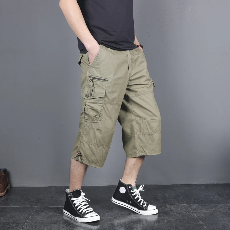 DIMI Male Military Tactical Short Hot Breeches Men's Long Length Cargo Shorts Summer Multi-Pocket Casual Cotton Elastic Capri