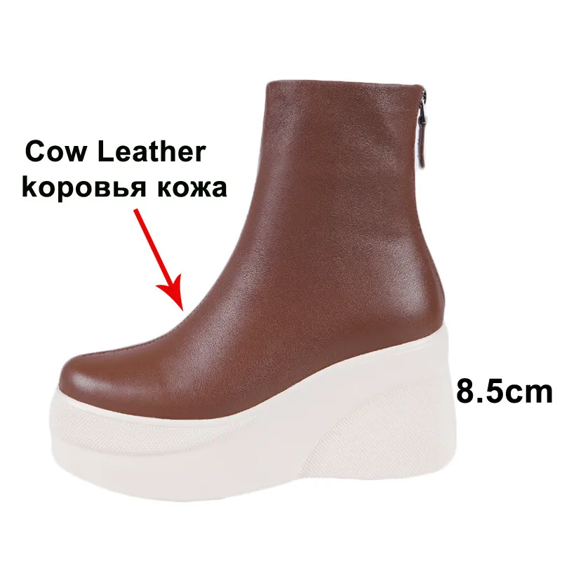 Meotina/Зимние ботильоны; женские полусапожки из натуральной кожи на платформе и танкетке; обувь на очень высоком каблуке на молнии; Женская Осенняя обувь; 39