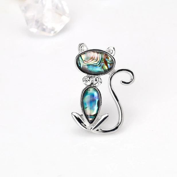 

Natural Abalone Shell Shiny Zircon Cute Cat Animal Pattern Brooch Pin Gift Scarf Women's Accessories Sweater Accessories 26x37mm