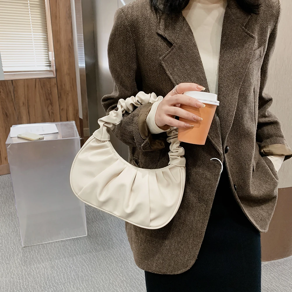 

Fashion Pleated Handlebags For Women PU Cloud Bags Leisure Armpit Bag Shopping Shoulder Bags Dumpling Female Handbag Dropship