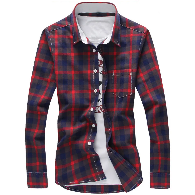 5XL Plaid Shirts Men Checkered Shirt Brand 2019 New Fashion Button Down Long Sleeve Casual Plus Size Drop Shipping |