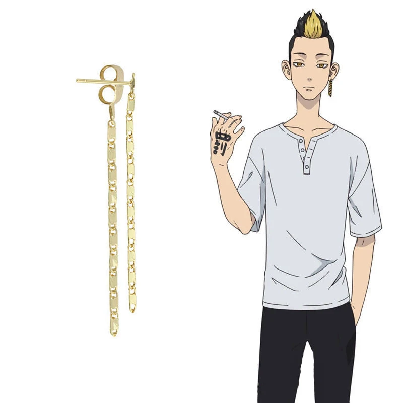 

Cosplay Anime Tokyo Revengers Hanma Shuji Earrings Fashion Long Gold Chain Tassel Pendant Earrings For Women Men