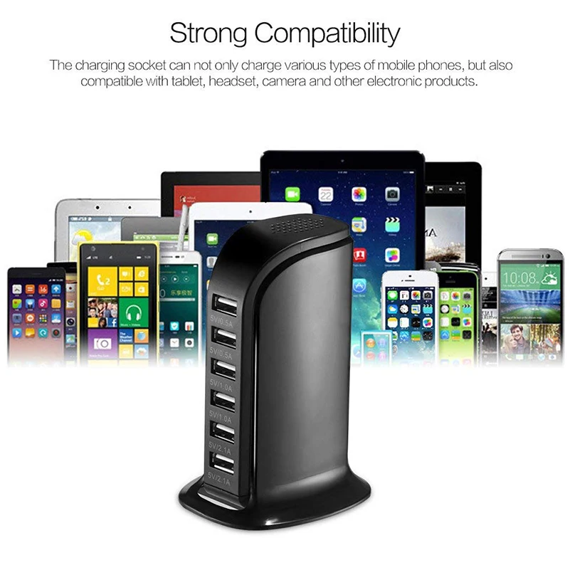 

6 Port USB Charger 30W Charging Station Multiple Power Socket Quick Charging Travel Hub Connectors Extension Desktop Ceharger