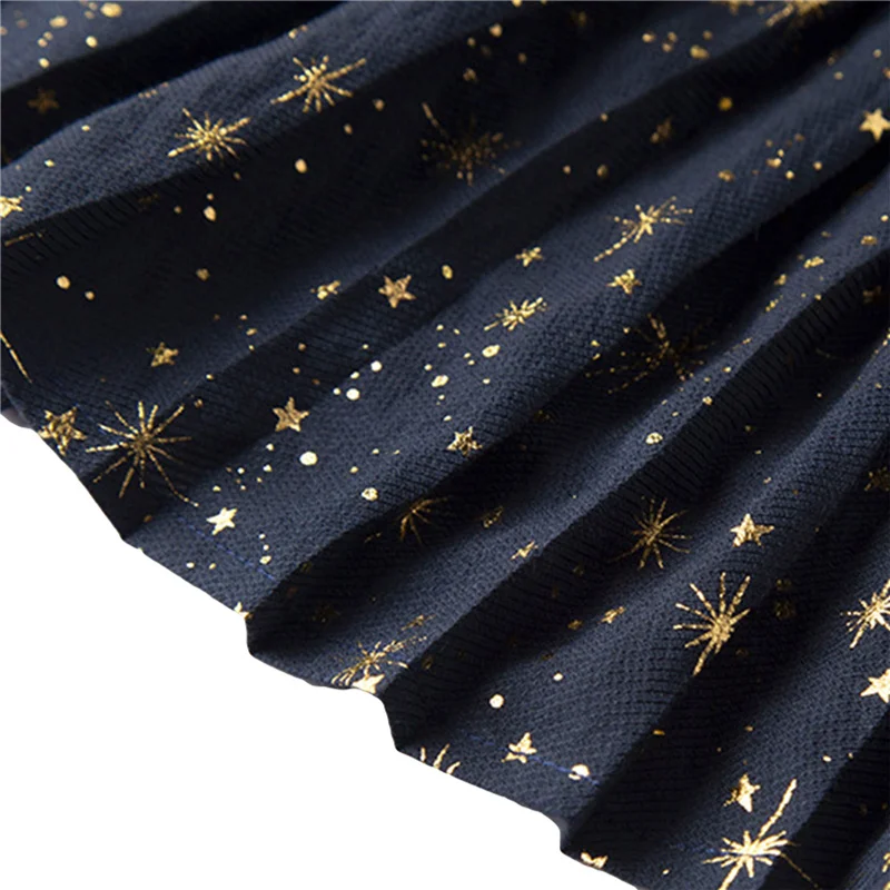 

2 Pieces Kids sweet style Suit Set, Girls Star Print Peter Pan Collar Short Sleeve Pullover+ Pleated Skirt for Summer