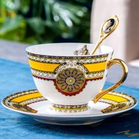 british luxury personalized coffee cup handmade yellow creative bone china coffe cups eco friendly xicara espresso cups ed50bd