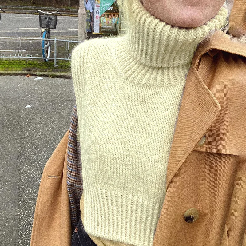 

SEASONS Fashion Fall Winter Sleeveless Knitted Sweaters For Women Side Slit Turtleneck Pullover Elegant Sweater Loose ASSW84136