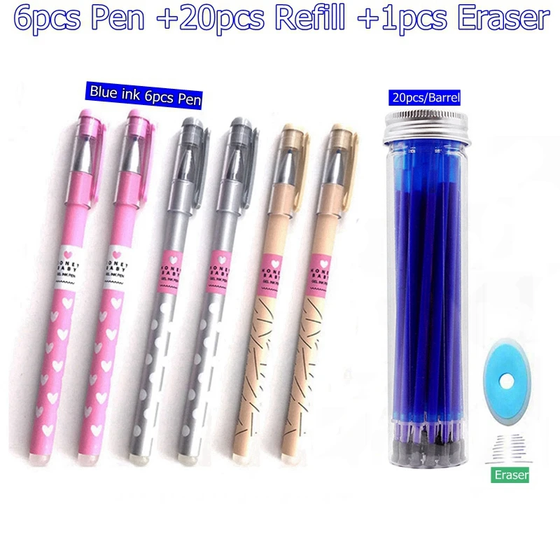 B-27pc-Set-Blue ink 27 шт./компл. со стирающимися чернилами гелевая ручка синие чернила 0,5 мм моющиеся ручка милые ручки пополнения стержни для школы ручка пишущие инструменты симпатичные канцелярские принадлежности - Цвет: B-27pc-Set-Blue ink