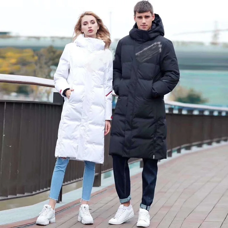 Women Men Warm down jacket new Korean Style Thicken Long couple casual black and white simple hooded | Женская одежда