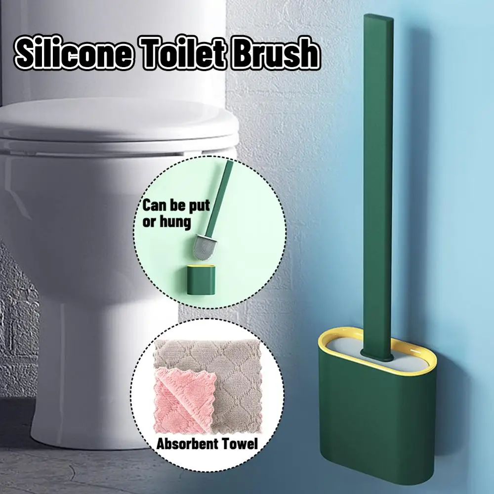 

2020 Silicone Toilet Brush Soft Bristle Wall-mounted Bathroom Toilet Brush Holder Set Clean Tool Durable Thermoplastic Rubber