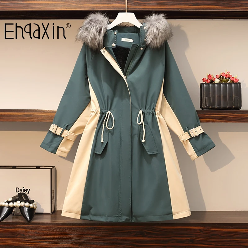 EHQAXIN 2022 Women's Winter Jacket Casual Lady Hooded Down Jacket Loose Plus Velvet Thicken Tooling Style Padded Coat L-4XL