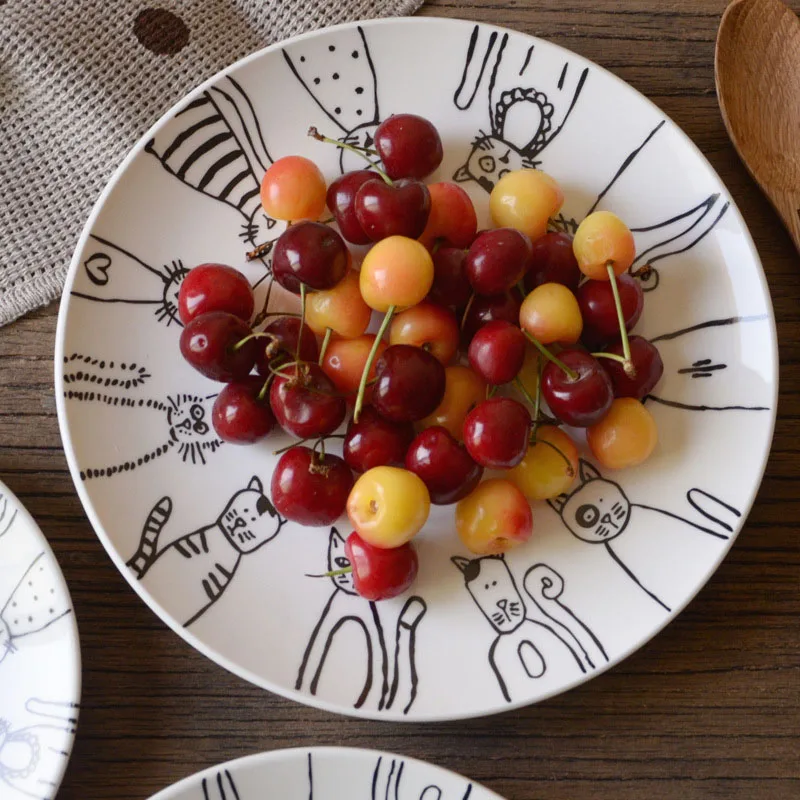 Керамическая тарелка с изображением милого кота Западный обеденный десерт