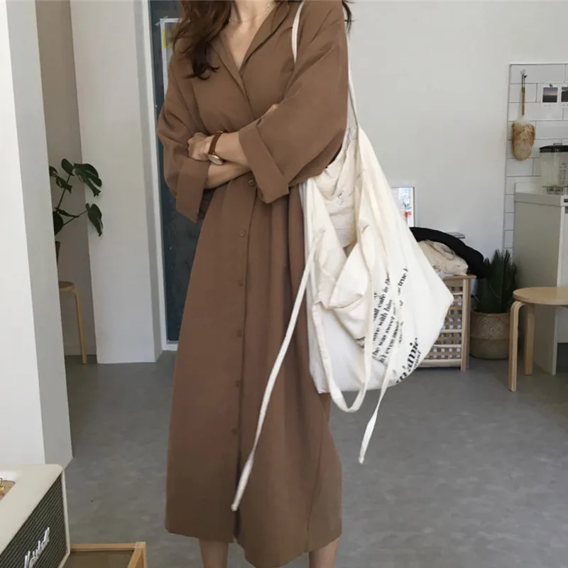 Женская Повседневная Блузка рубашка платье пальто свободное с отворотом женская