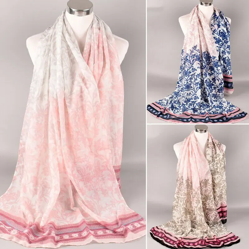 Модный женский длинный хлопковый шарф с принтом в виде цветов Женская