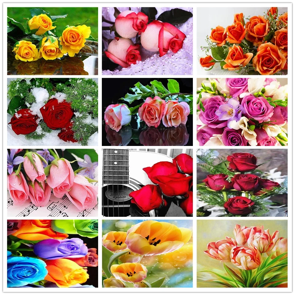 

LUOVIZEM DIY 5D Diamond Painting Rose Scenery Full Square/Round Drill Flower Mosaic Embroidery Cross Stitch Home Decor Picture