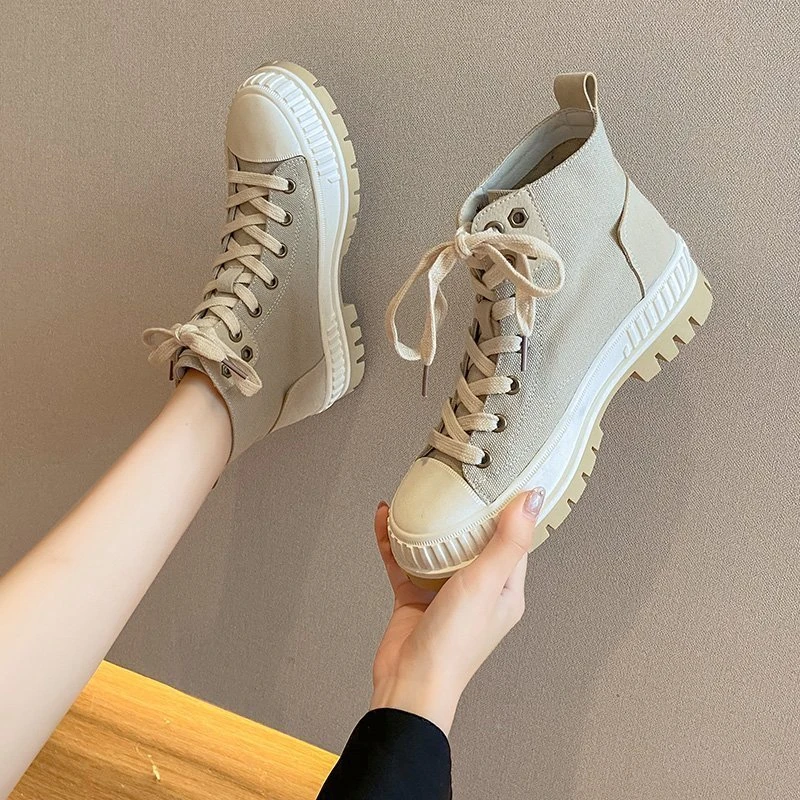 Модная высокая парусиновая обувь Кроссовки на массивной платформе Дизайнерская