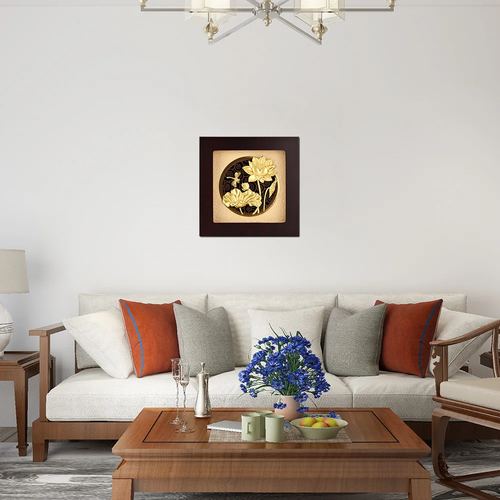 3D изображения лотоса картина с золотыми листьями Китайская традиционная