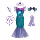 Платье принцессы для девочек, костюм с блестками и маленькой русалочкой, модная одежда для девочек, детский наряд для пляжной вечеринки, косплей, Хэллоуин