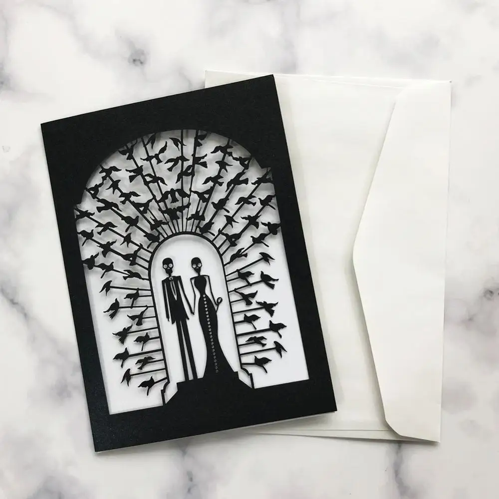 

35pcs/lot Laser Cut Wedding Invitations Card Pigeon And Bride Groom Patterns The Wedding Hall Cover Easter Invitation Card