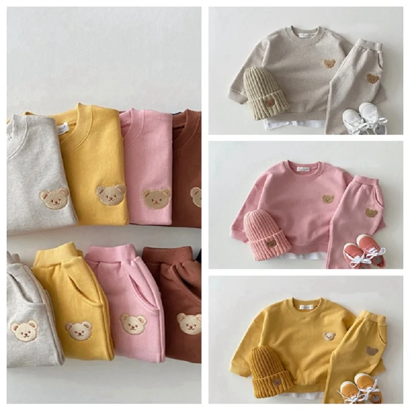 

Toddler Outfits Baby Boy Clothes Set Cute Bear Embroidery Hoodies Sweatshirt Pants 2pcs Sport Suit Fashion Kids Girls Tracksuit
