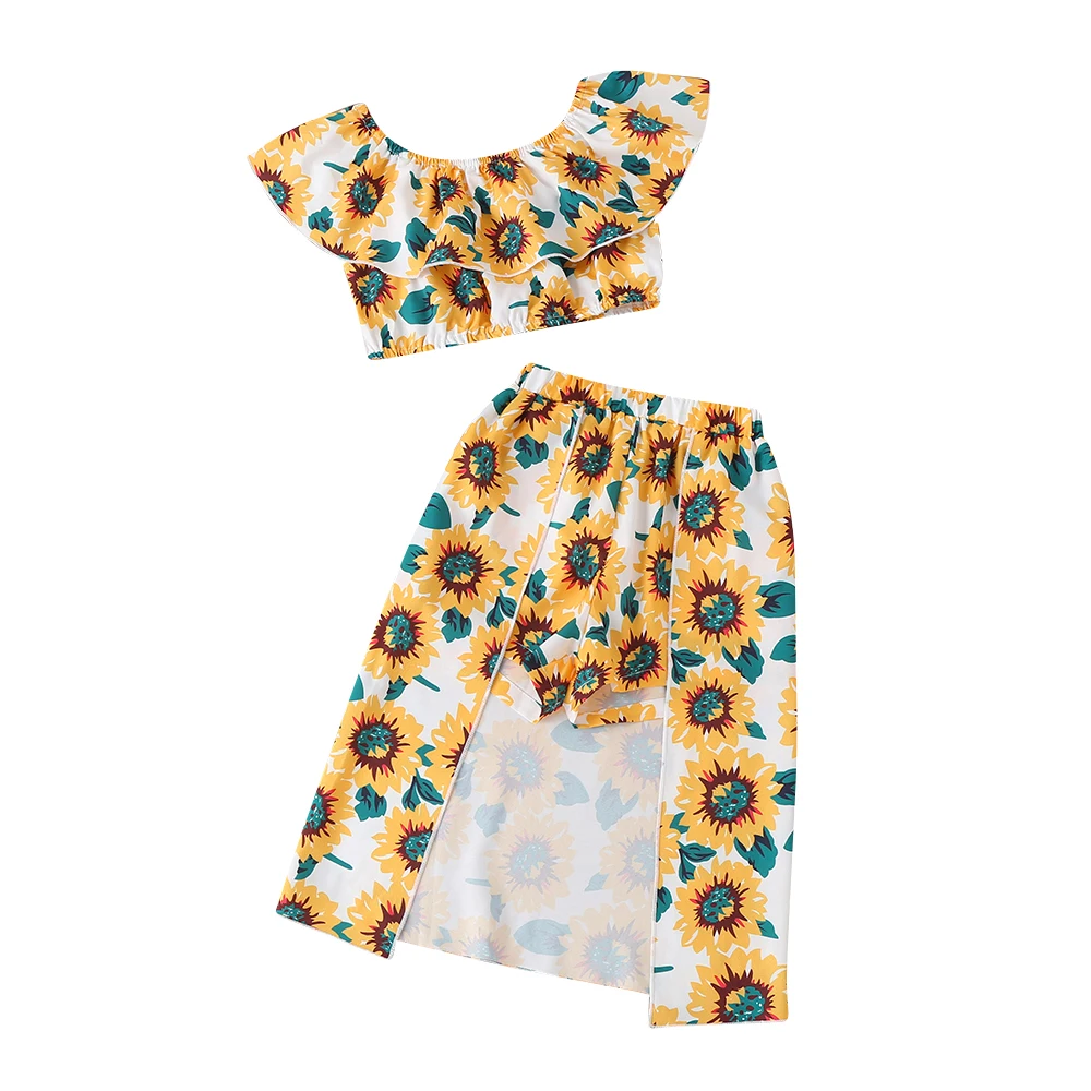 

Fashion Toddler Girl Clothes Summer Sun Flower Printed Top T-shirt Short Pant 2pcs Outfits Set Clothing for 2-6 Years Old