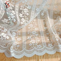 white floral embroidered lace tulle window curtains for living room europe voile sheer curtian for bedroom drape blind finished