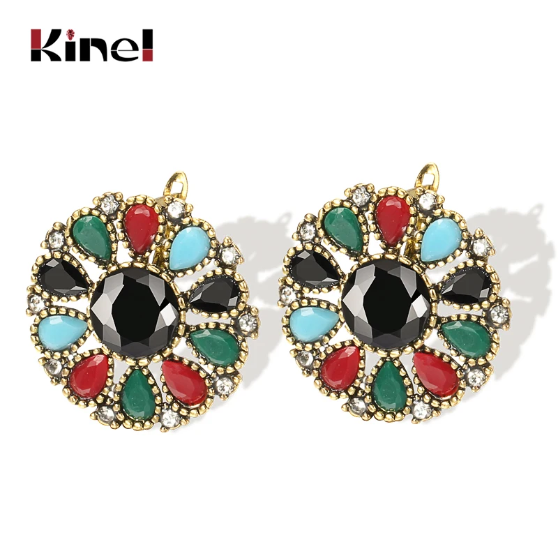 Кинели богемный Большой Хрустальный цветок серьги для женщин античное золото