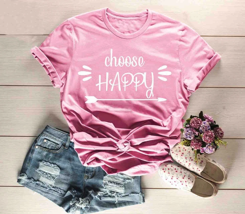 

Choose Happy,Unisex Short Sleeve T- Shirt fashion camiseta feminina shirt Christian graphic girl tumblr tee goth tops K777
