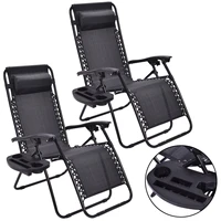 costway 2pc zero gravity chairs lounge patio folding recliner outdoor black wcup holder