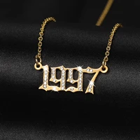 customized year nameplate necklaces iced out stainless steel pendant personalized letter gold choker fashion jewelry for women
