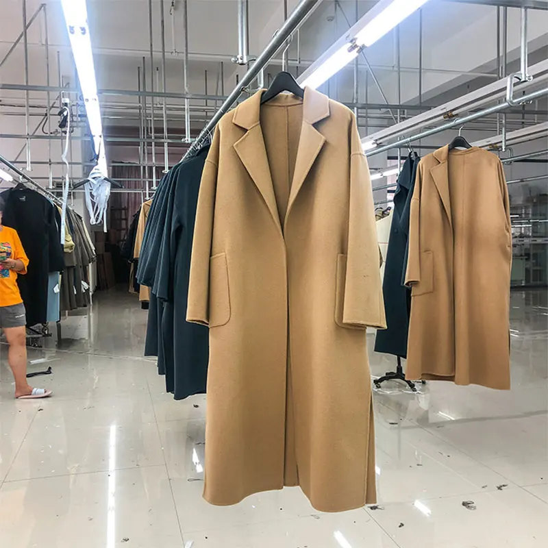 

Women's handmade suit collar cardigan cashmere coat pure color woolen coat autumn and winter long cashmere coat