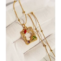 geometric pendant necklaces for women red green zircon gold neck chain beads female jewelry free shipping wholesale gift vintage