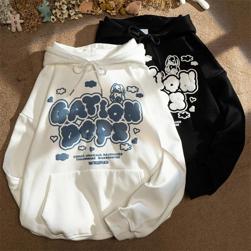 

Harajuku Casual Ins Port Style Kawaii Cartoon Letter Printed Sweatshirt Loose Oversized Y2K Hooded Sweater Women
