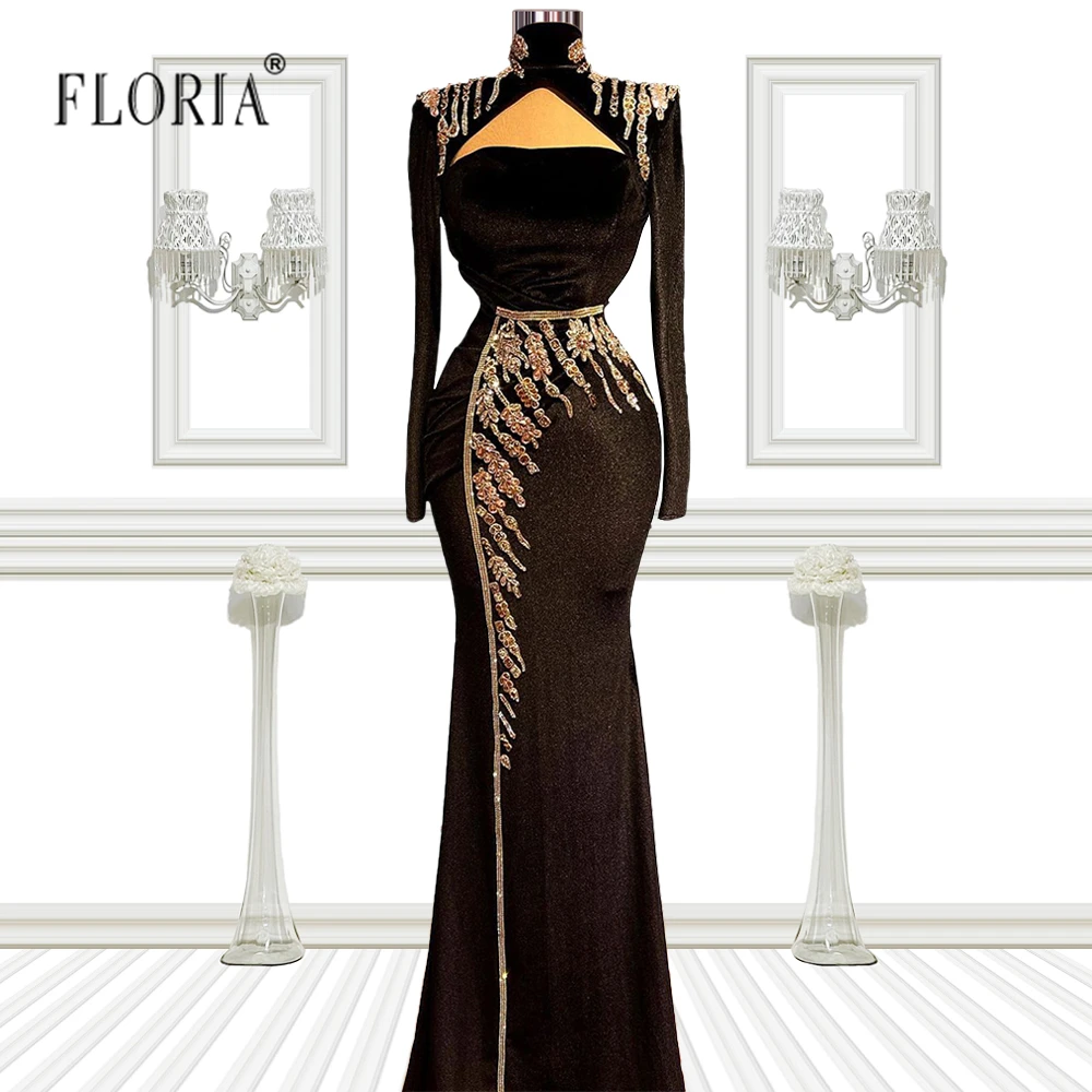 

Luxury Beaded Long Sleeve Mermaid Arabic Evening Dresses for Women Party 2022 Nigeria Formal Prom Gown Robe De Soirée