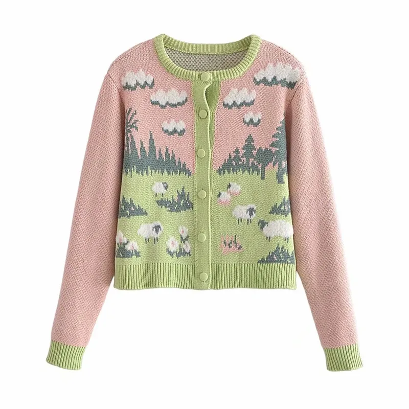 

ZA 2021 autumn new women's clothing fashion all-match casual European and American style animal pattern sweater sweater coat