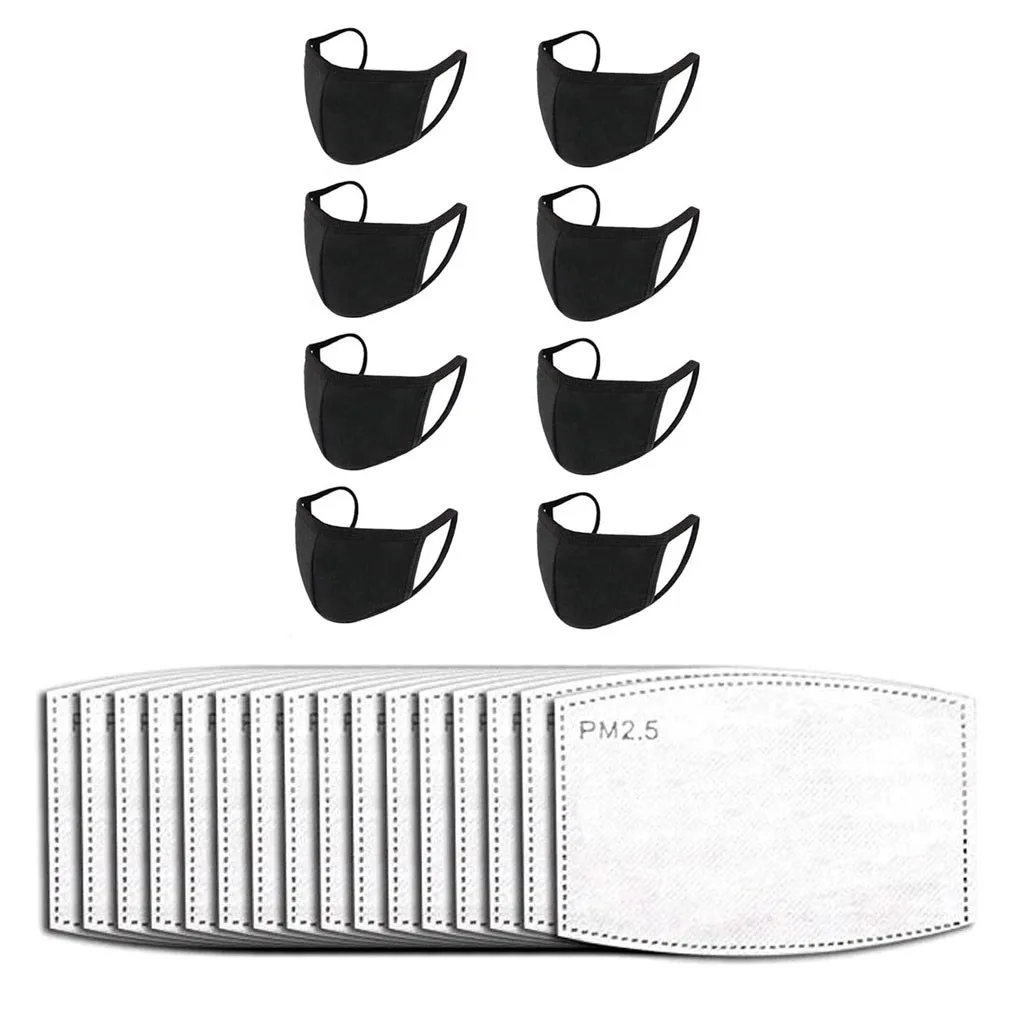 

8/6pc Adult Masker With 16pc Filters Black Mascarillas Reusable Face-masks Fashion Mondkapjes Wasbaar Halloween Cosplay