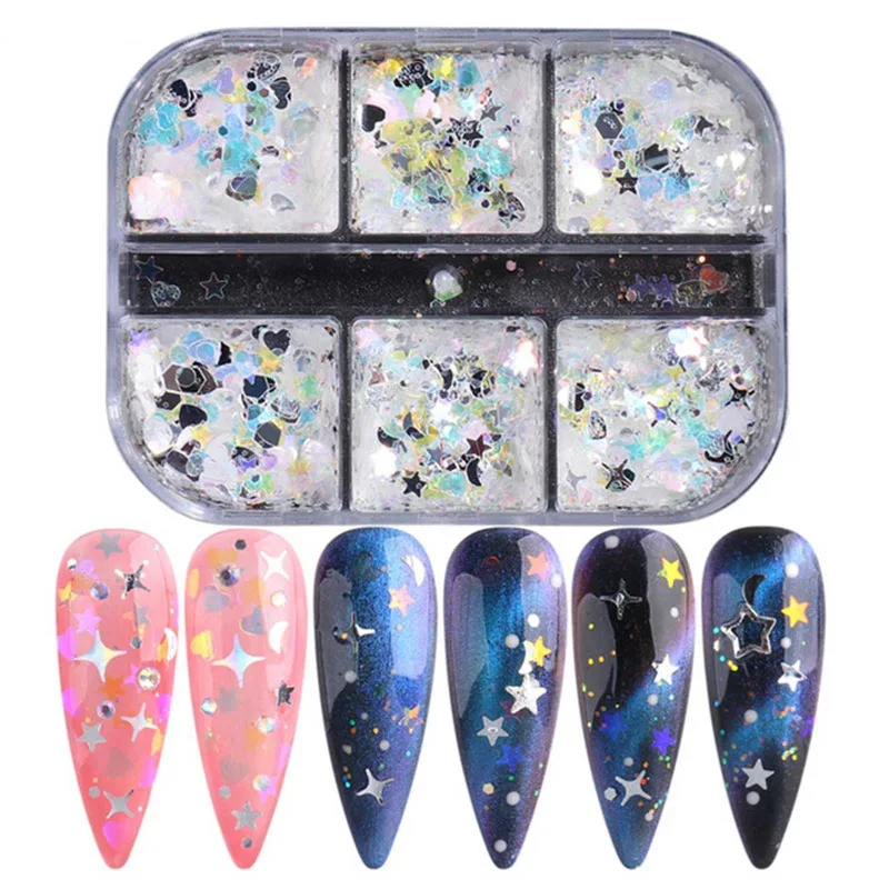 6 сетки голографический блестящий для ногтей DIY кукурузных хлопьев пыли с