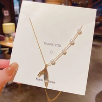 korean version of the new fashion pearl fishtail titanium steel pendant necklace female temperament all match clavicle chain
