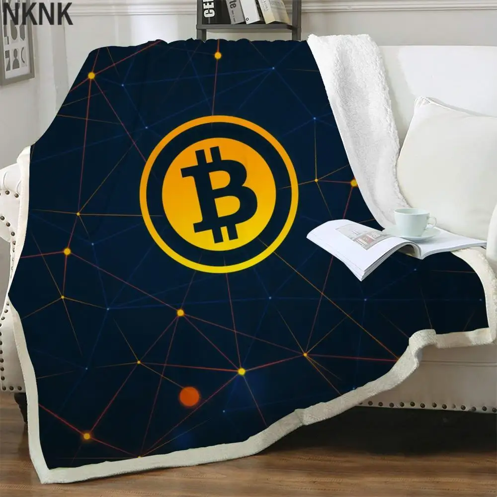 

NKNK Bitcoin Blankets Abstract Plush Throw Blanket Psychedelic Thin Quilt Retro 3D Print Sherpa Blanket New Vintage Pattern Warm