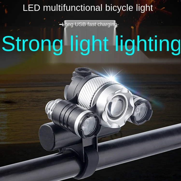 

Vxm Self-Headlight T6 Headlight Multi-Color Warning Light Mountain Bicycle Lights USB Charging Headlight 300 Lumen