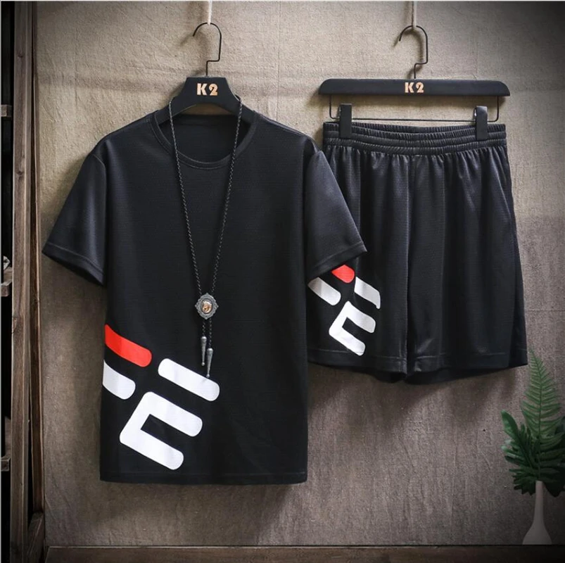 

New Brand 2 Piece Sets Sportswear Men's Tracksuit T-shirts Shorts Set Two Piece Suit Beach Men's Short Sets Clothing 2021 Summer