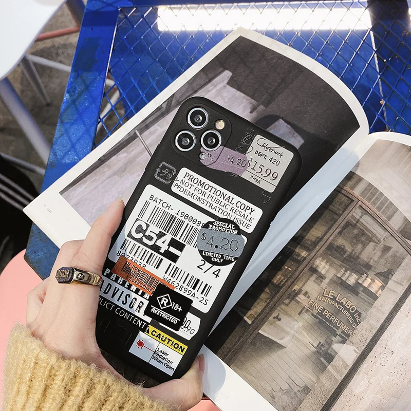 2021 Модный чехол с этикеткой для телефона iPhone 12 11 Pro Max 7 8 Plus X XR XS MAX ценником мягкий