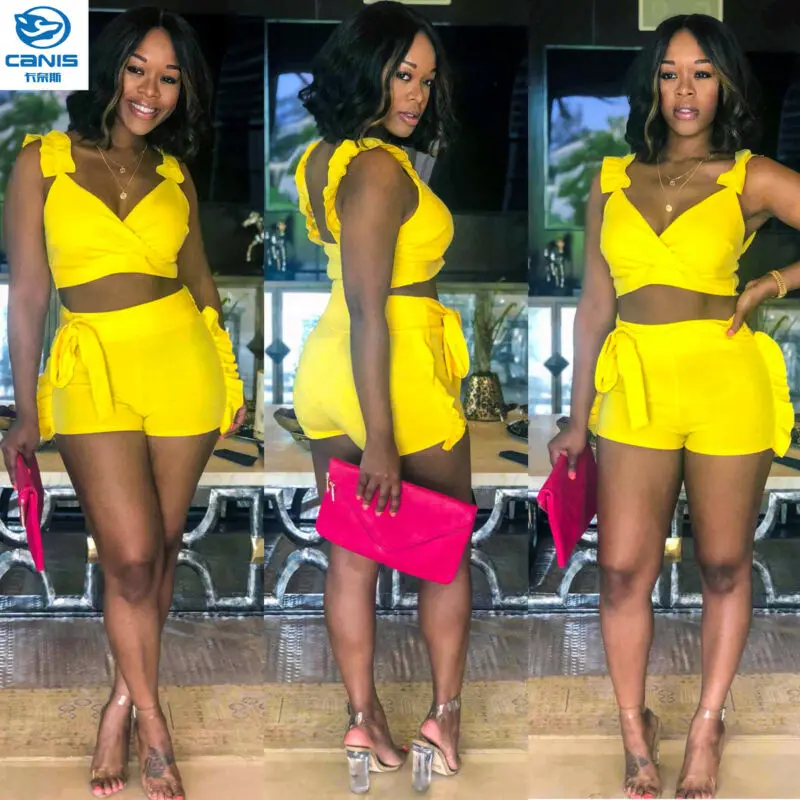 Женский летний модный пикантный комплект одежды из 2 предметов однотонный жилет