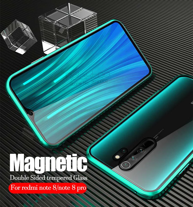 Магнитный чехол для xiaomi redmi note 8 двухсторонний из закаленного стекла xaomi xiomi pro