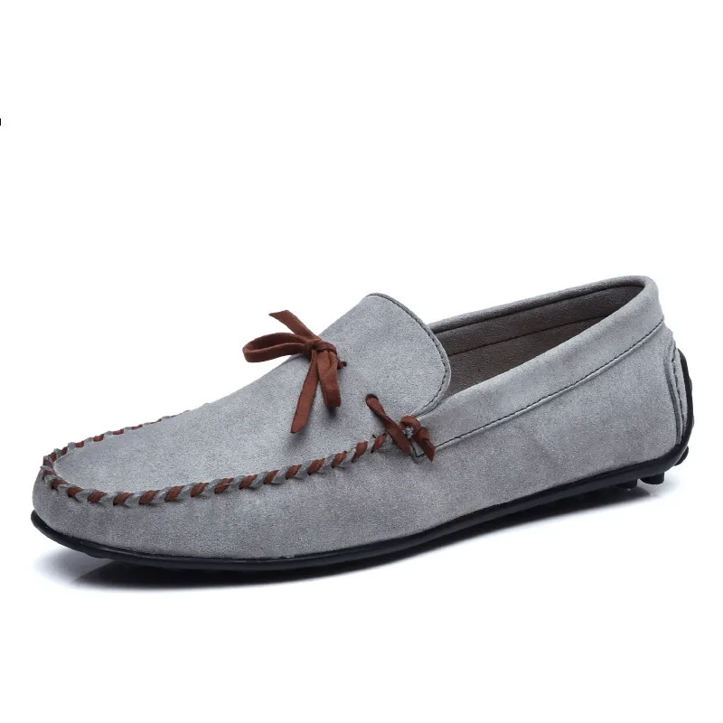 

Italian Casual Driving Shoes Men Luxury Brand Lace Up Loafers Suede Leather Designer Boat Shoes Men High Quality Moccasin Gray