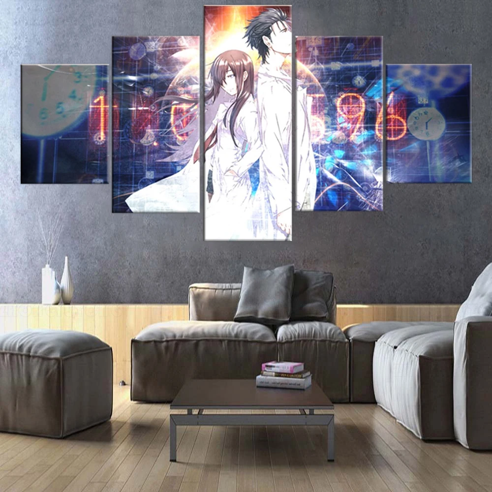 

5 Pieces Canvas Art Anime Steins Gate Posters Painting Living Room Wall Picture Prints Bedroom Mural Modern Modular Home Decor