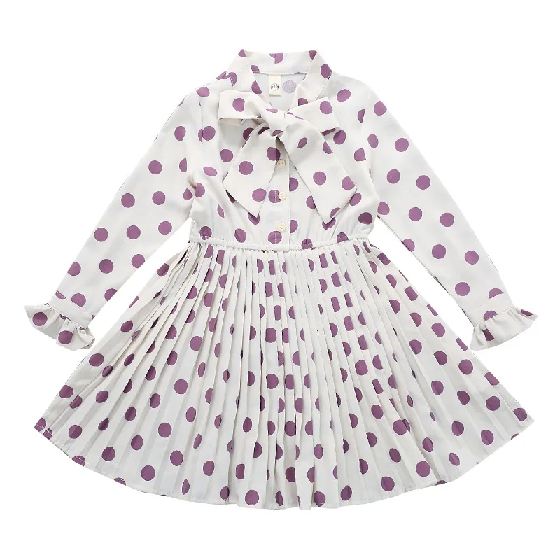 2020 Spring Autumn Kids Clothing Big Girl Boutique Chiffon Dresses Fashion Polka Dot Dress for Girls Age 4 5 6 7 8 9 10 11 12 13 | Детская